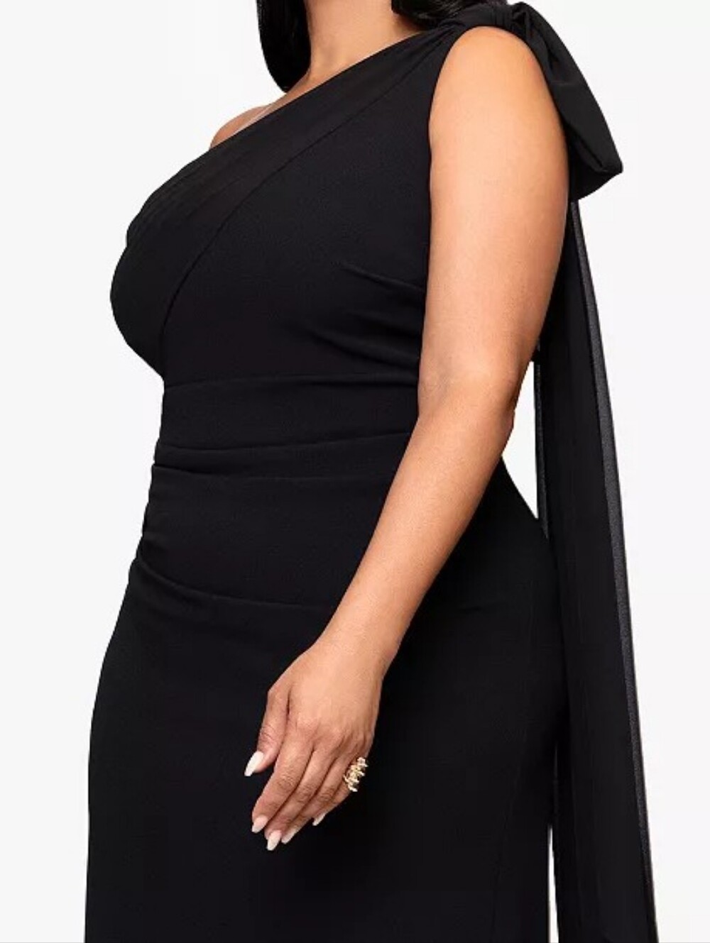 NWT XSCAPE Black One-Shoulder Scuba Crepe Gala Gown Size 18W | Elegant Formal - Picture 7 of 8